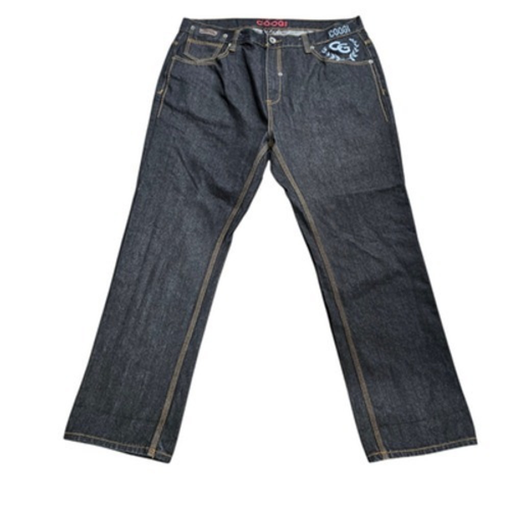COOGI Mens Dark Wash Blue Jeans Size 44 Straight Leg Embroidered Logo Denim Y2K